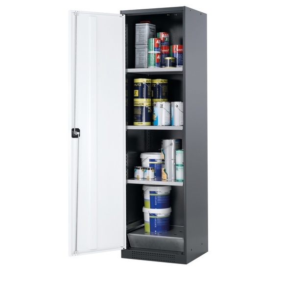 Chemikalienschrank, Flügeltür, 3 Böden, 545x520x1950 mm, reinweiß