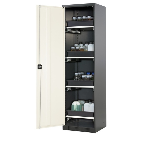 Chemikalienschrank, Flügeltür, 4 Auszugswannen, 545x520x1950 mm, reinweiss