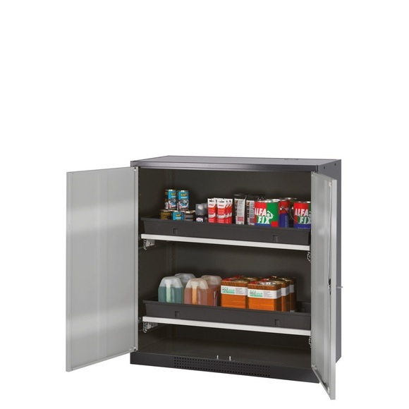 Chemikalienschrank, Flügeltür, 2 Auszugswannen, 1055x520x1105 mm, reinweiss