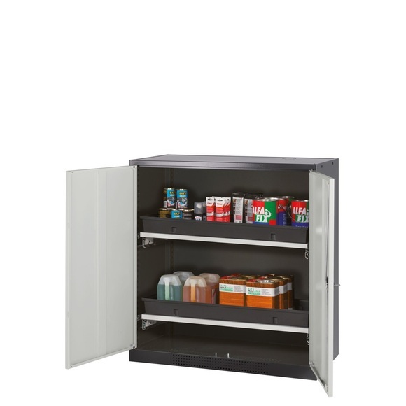 Chemikalienschrank, Flügeltür, 2 Auszugswannen, 1055x520x1105 mm, lichtgrau