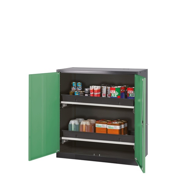 Chemikalienschrank, Flügeltür, 2 Auszugswannen, 1055x520x1105 mm, resedagrün