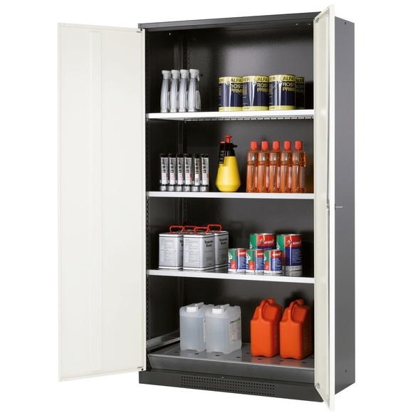 Chemikalienschrank asecos, Flügeltür, 3 Böden, 1055x520x1950 mm, reinweiss