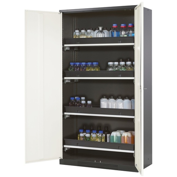 Chemikalienschrank, Flügeltür, 4 Auszugswannen, 1055x520x1950 mm, reinweiss