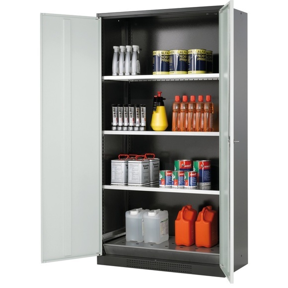 Chemikalienschrank, Flügeltür, 3 Böden, 1055x520x1950 mm, lichtgrau