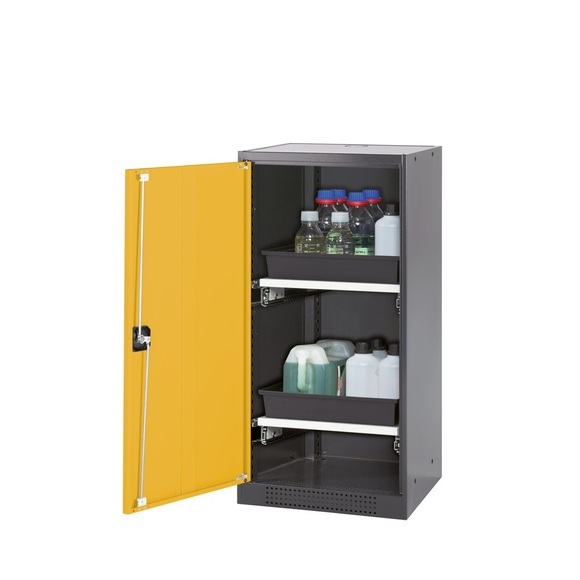 Chemikalienschrank, Flügeltür, 2 Auszugswannen, 545x520x1105 mm, sicherheitsgelb