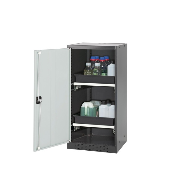 Chemikalienschrank, Flügeltür, 2 Auszugswannen, 545x520x1105 mm, lichtgrau