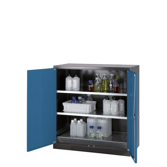 Chemikalienschrank, Flügeltür, 2 Böden, 1055x520x1105 mm, enzianblau