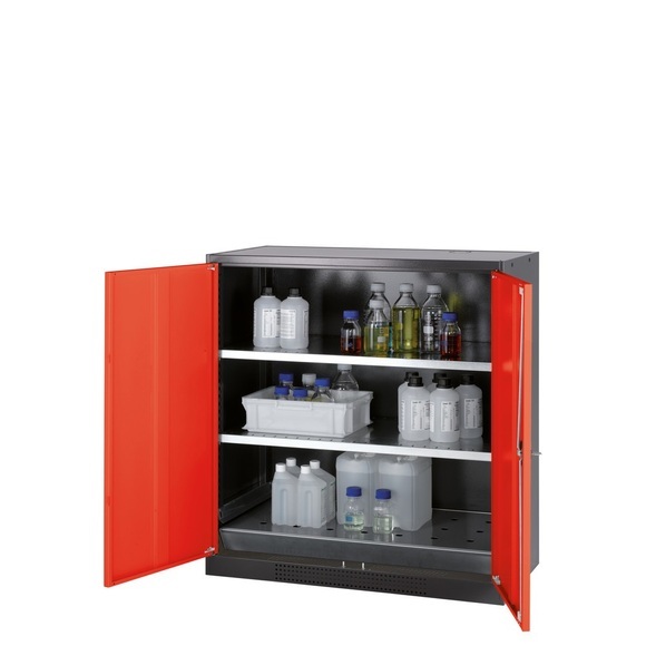 Chemikalienschrank, Flügeltür, 2 Böden, 1055x520x1105 mm, verkehrsrot