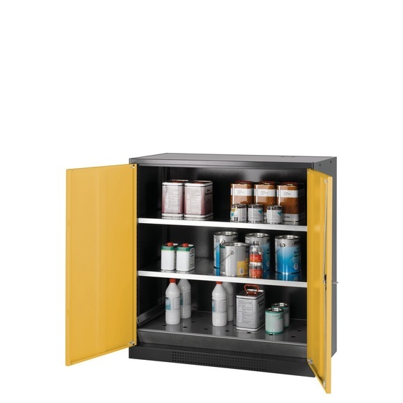 Chemikalienschrank, Flügeltür, 2 Böden, 1055x520x1105 mm, sicherheitsgelb