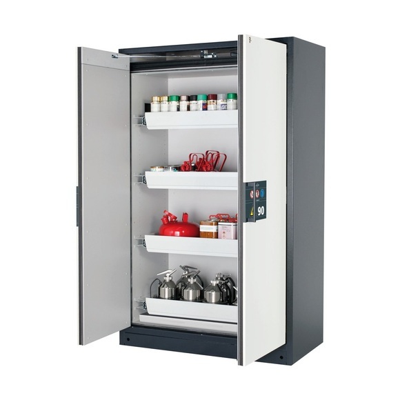 Sicherheitsschrank Typ 90 asecos Q-PEGASUS-90, Flügeltüren mit Schliess-Automatik, Einhandbedienung, Front Reinweiss, B 1193 x T 615 x H 1953 mm