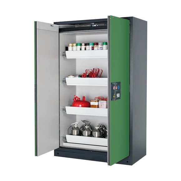 Sicherheitsschrank Typ 90 asecos Q-PEGASUS-90, Flügeltüren mit Schliess-Automatik, Einhandbedienung, Front Resedagrün, B 1193 x T 615 x H 1953 mm