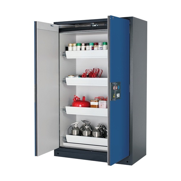 Sicherheitsschrank Typ 90 asecos Q-PEGASUS-90, Flügeltüren mit Schließ-Automatik, Einhandbedienung, Front Enzianblau, B 1193 x T 615 x H 1953 mm