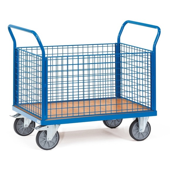 fetra® Plattformwagen, 4-seitig mit Gitterwänden, Ladefläche BxT 800 x 1.200 mm