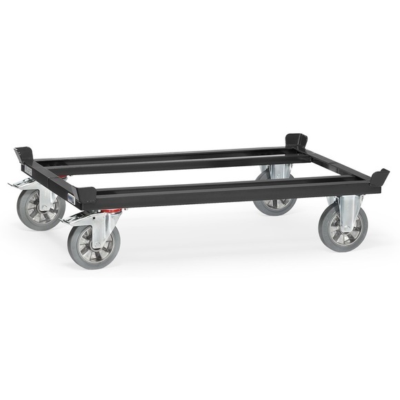 fetra® Fahrgestell mit Fangecken, TK 1.200 kg, für Paletten 1.200 x 800 mm, Elastik-Vollgummi-Bereifung, anthrazitgrau