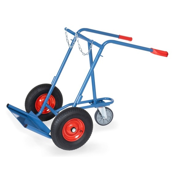 fetra® Stahlflaschen-Karre, für 2 Stahlflaschen à 40-50 Liter, Luft-Bereifung, inkl. Stützrad