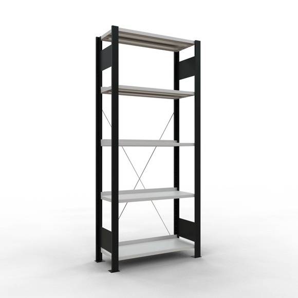 SCHULTE Aktenregal GF, einseitig, mit Endanschlägen, FL 85 kg, schwarz, HxBxT 1.800 x 750 x 300 mm