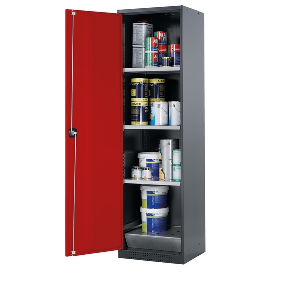 Chemikalienschrank, Flügeltür, 3 Böden, 545x520x1950 mm, verkehrsrot