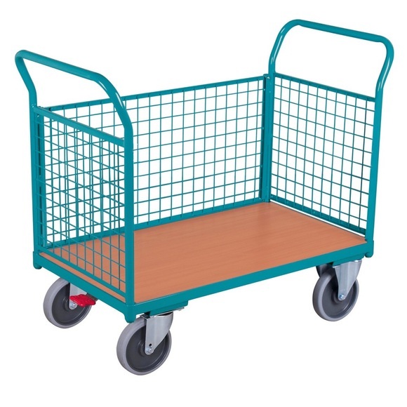 Ameise® Plattformwagen, 3-seitig mit Gitterwänden, Ladefläche BxT 676 x 1.000 mm