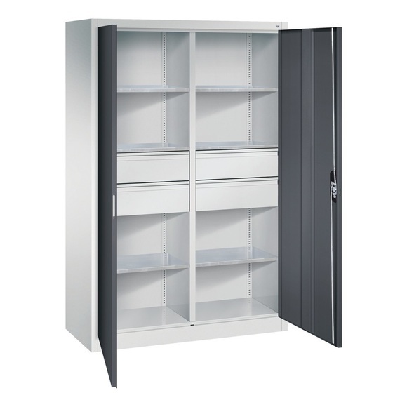 C+P Werkzeugschrank, Schubladen 4x174 mm, 6 Böden, Breite 1.200 mm, lichtgrau, schwarzgrau