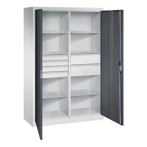 C+P Werkzeugschrank, Schubladen 4x86 + 2x174 mm, 6 Böden, Breite 1.200 mm, lichtgrau, schwarzgrau
