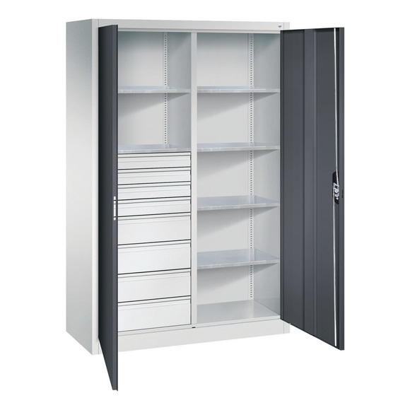 C+P Werkzeugschrank, Schubladen 4x86 + 4x174 mm, 6 Böden, Breite 1.200 mm, lichtgrau, schwarzgrau