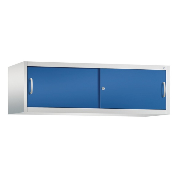 CP ACURADO Aufsatzschrank mit Schiebetüren HxBxT 500 x 1600 x 500 mm lichtgrau / enzianblau