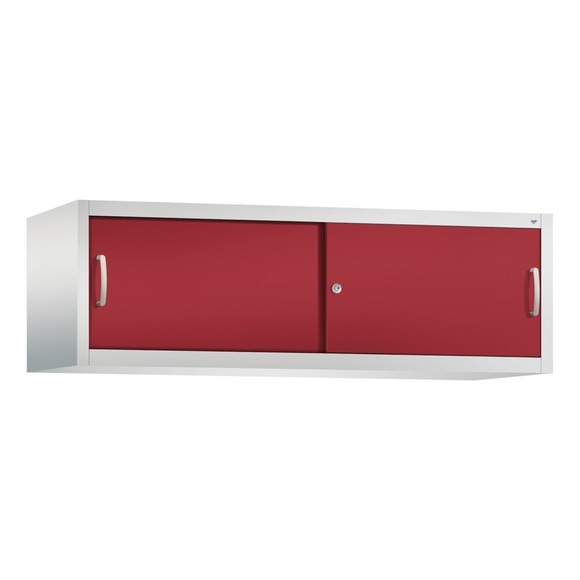 CP ACURADO Aufsatzschrank mit Schiebetüren HxBxT 500 x 1600 x 500 mm lichtgrau / rubinrot