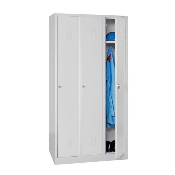 BASIC Garderobenschrank mit Sockel + Drehriegelverschluss, 3 Abteile, HxBxT 1.800 x 900 x 500 mm