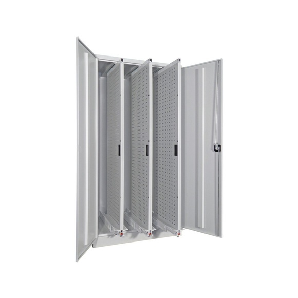 PAVOY Vertikalauszugschrank mit Lochwänden, 4 Auszüge, HxBxT 1.950 x 1.000 x 600 mm, lichtblau, lichtgrau
