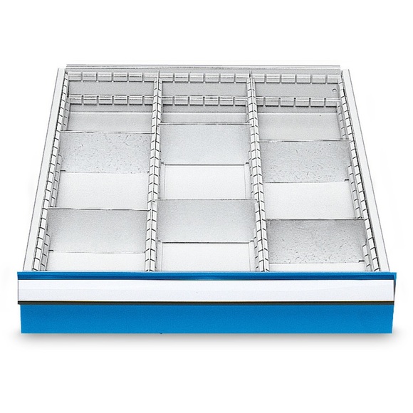 Metall-Schubladeneinteilung für Reihenwerkbänke, für Fronthöhe 150 mm, 9 Fächer