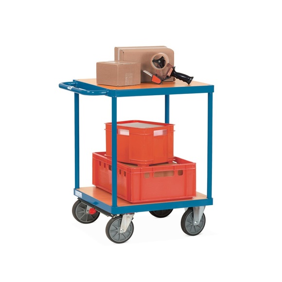 fetra® Schwerer Tisch- und Montagewagen, 2 Etagen à 600 x 600 mm, mit Zentralbremse