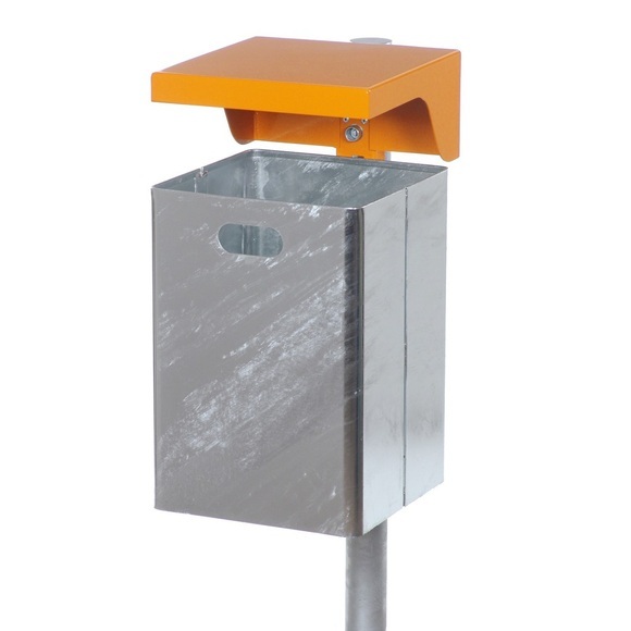 Abfallbehälter mit Schutzdach, Stahlblech, 40 Liter, Höhe 580 mm, Wandmontage