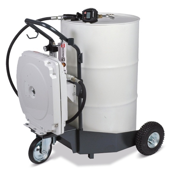 Ölanlagen SAMOA-HALLBAUER mit Automatik-Schlauchaufroller, verfahrbar, 200 Liter