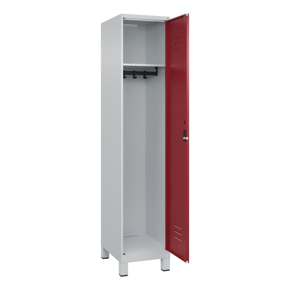 C+P Spind Classic PLUS, Füsse, 1 Abteil, HxBxT 1.950 x 400 x 500 mm, lichtgrau, rubinrot, Zylinderschloss, ohne Mitteltrennwand