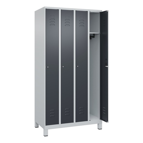C+P Spind Classic PLUS, Füsse, 4 Abteile, HxBxT 1.950 x 1.000 x 500 mm, lichtgrau, anthrazitgrau, Zylinderschloss, ohne Mitteltrennwand
