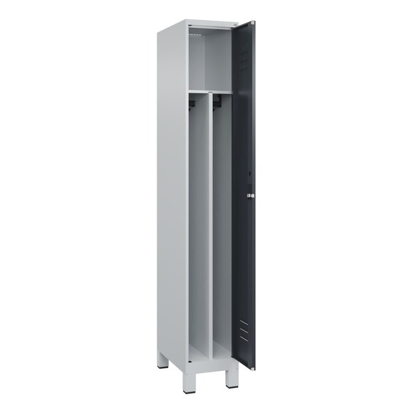 C+P Spind Classic PLUS, Füsse, 1 Abteil, HxBxT 1.950 x 300 x 500 mm, lichtgrau, anthrazitgrau, Zylinderschloss, mit Mitteltrennwand