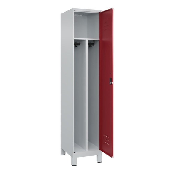 C+P Spind Classic PLUS, Füsse, 1 Abteil, HxBxT 1.950 x 400 x 500 mm, lichtgrau, rubinrot, Zylinderschloss, mit Mitteltrennwand
