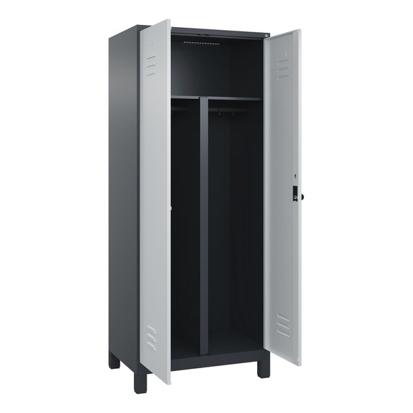 C+P PSA Doppel-Spind Classic PLUS, Füsse, 2 Abteile, HxBxT 1.950 x 800 x 500 mm, anthrazitgrau, lichtgrau, für Vorhängeschloss