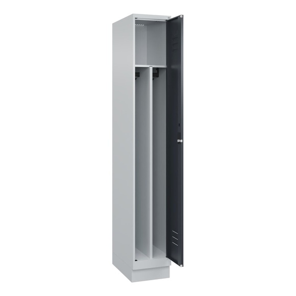 C+P Spind Classic PLUS, Sockel, 1 Abteil, HxBxT 1.950 x 300 x 500 mm, lichtgrau, anthrazitgrau, Zylinderschloss, mit Mitteltrennwand
