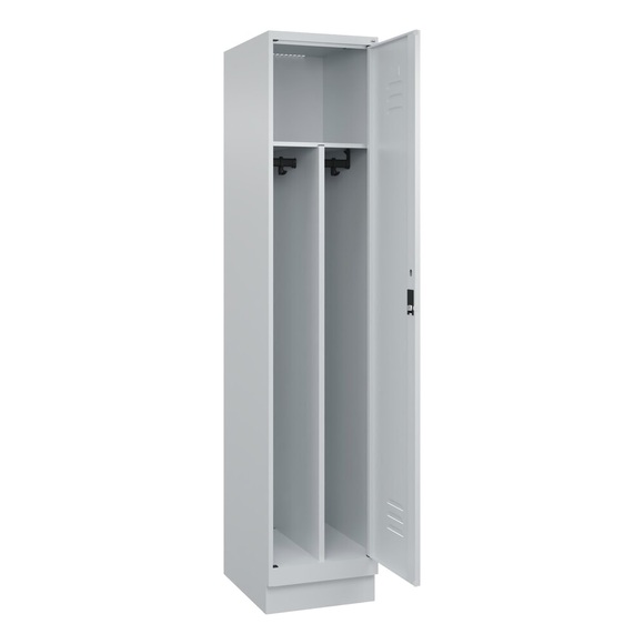 C+P Spind Classic PLUS, Sockel, 1 Abteil, HxBxT 1.950 x 400 x 500 mm, lichtgrau, lichtgrau, Zylinderschloss, mit Mitteltrennwand