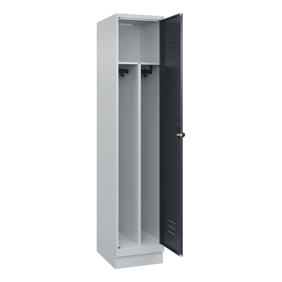 C+P Spind Classic PLUS, Sockel, 1 Abteil, HxBxT 1.950 x 400 x 500 mm, lichtgrau, anthrazitgrau, für Vorhängeschloss, mit Mitteltrennwand