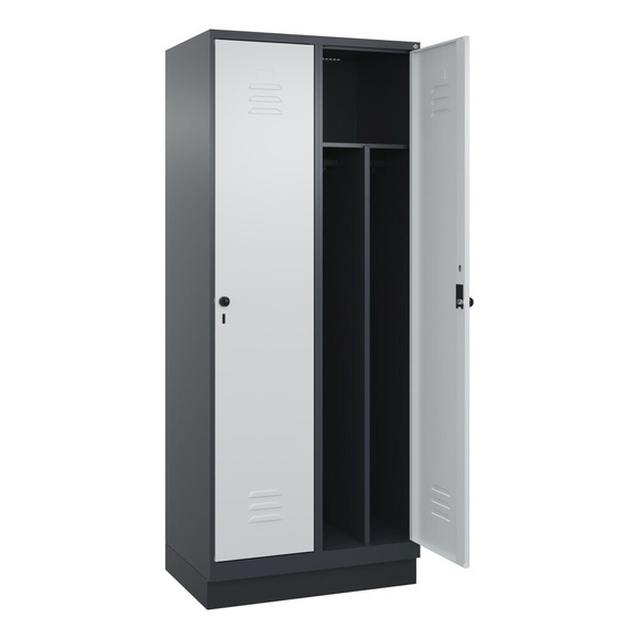 C+P Spind Classic PLUS, Sockel, 2 Abteile, HxBxT 1.950 x 800 x 500 mm, anthrazitgrau, lichtgrau, für Vorhängeschloss, mit Mitteltrennwand