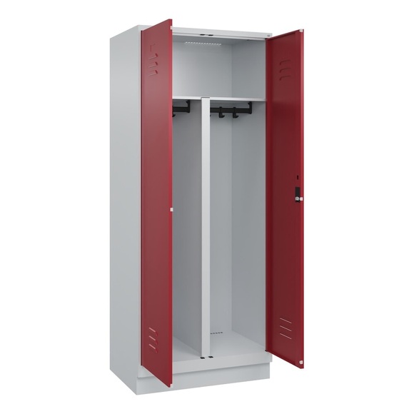 C+P PSA Doppel-Spind Classic PLUS, Sockel, 2 Abteile, HxBxT 1.950 x 800 x 500 mm, lichtgrau, rubinrot, Zylinderschloss