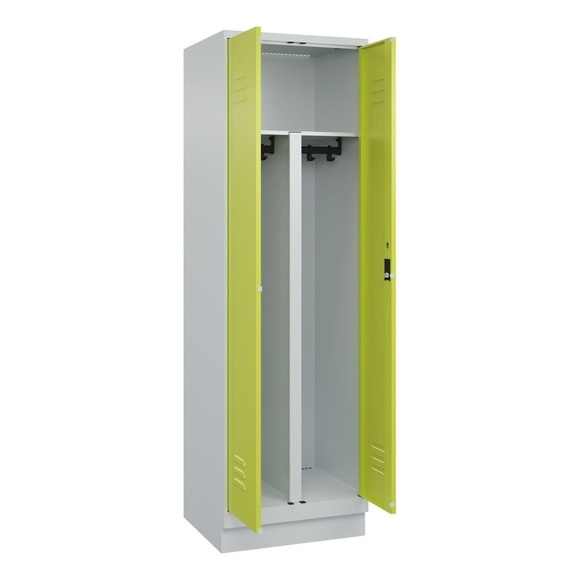 C+P PSA Doppel-Spind Classic PLUS, Sockel, 2 Abteile, HxBxT 1.950 x 600 x 500 mm, lichtgrau, clowngrün, Zylinderschloss