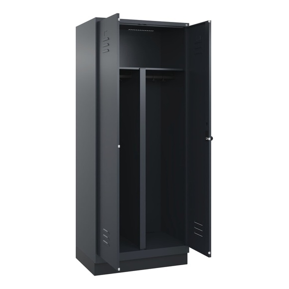 C+P PSA Doppel-Spind Classic PLUS, Sockel, 2 Abteile, HxBxT 1.950 x 800 x 500 mm, anthrazitgrau, anthrazitgrau, für Vorhängeschloss