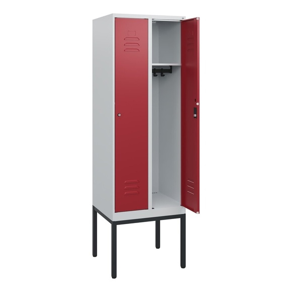 C+P Spind Classic PLUS, Gestell, 2 Abteile, HxBxT 1.950 x 600 x 500 mm, lichtgrau, rubinrot, Zylinderschloss, ohne Mitteltrennwand