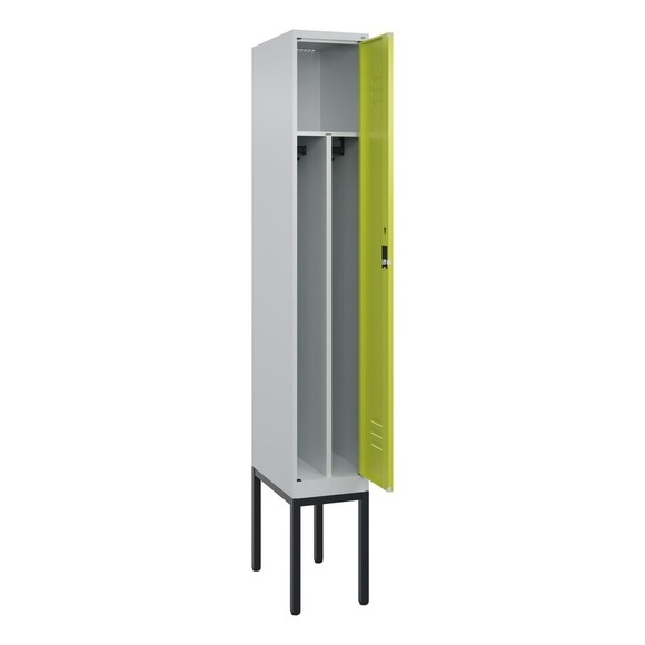C+P Spind Classic PLUS, Gestell, 1 Abteil, HxBxT 2.120 x 300 x 500 mm, lichtgrau, clowngrün, Zylinderschloss, mit Mitteltrennwand