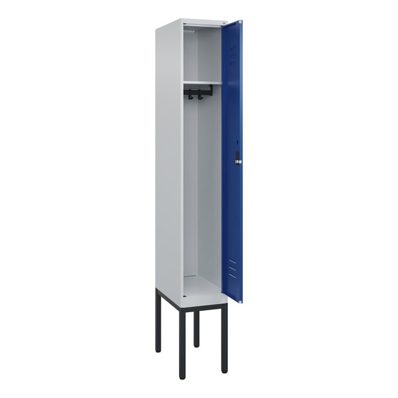 C+P Spind Classic PLUS, Gestell, 1 Abteil, HxBxT 2.120 x 300 x 500 mm, lichtgrau, enzianblau, Zylinderschloss, ohne Mitteltrennwand