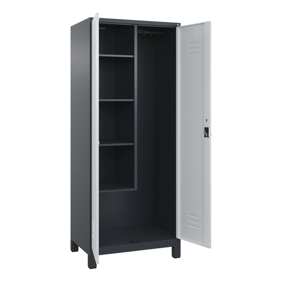 C+P Putzmittel-Spind Classic PLUS, Füsse, 2 Abteile, HxBxT 1.950 x 800 x 500 mm, anthrazitgrau, lichtgrau, für Vorhängeschloss