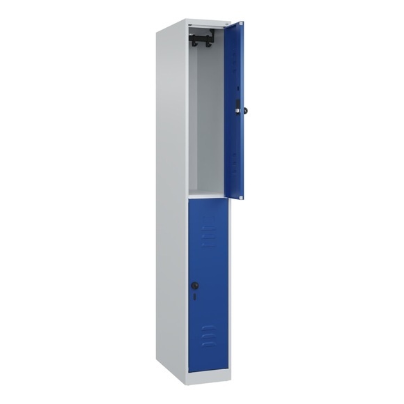 C+P Doppelstock-Spind Classic PLUS, 1 Abteil, HxBxT 1.850 x 250 x 500 mm, lichtgrau, enzianblau, für Vorhängeschloss, 2 Fächer